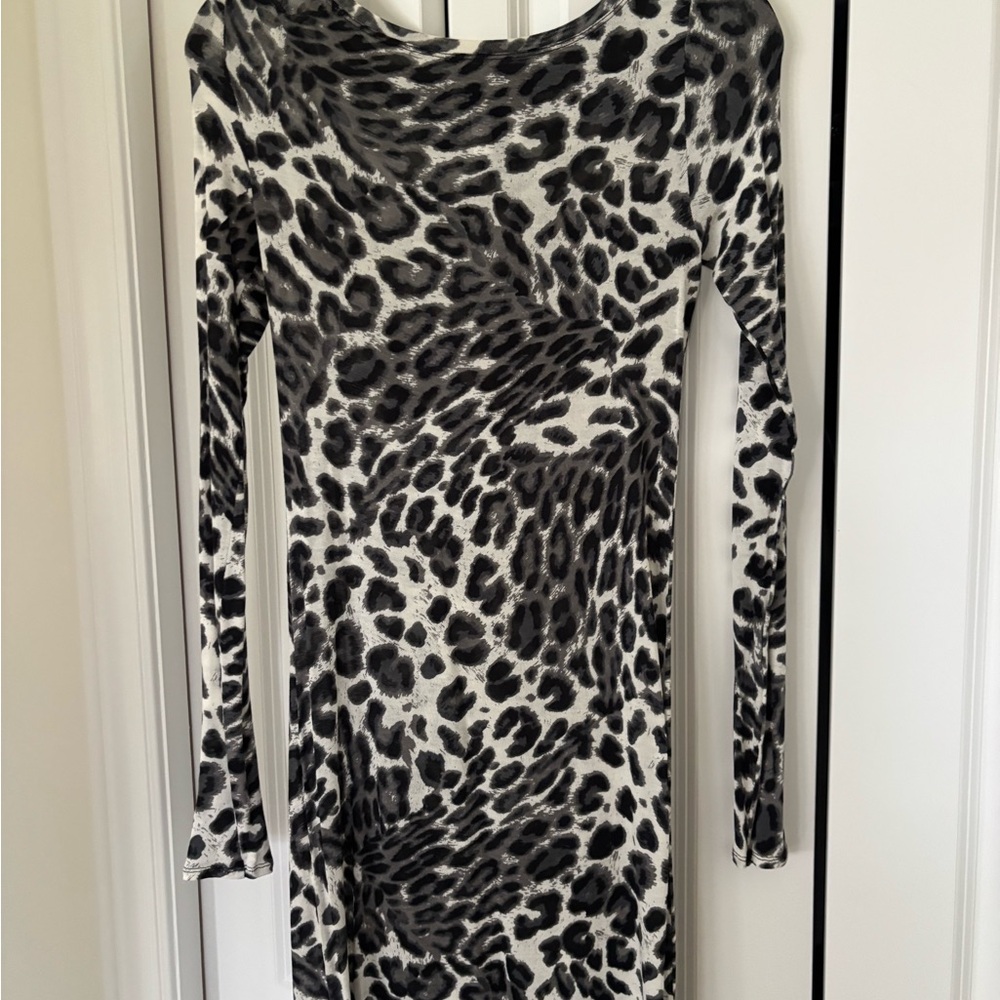 BCBGMaxAzria Black and White Animal Print Long Sleeve Dress